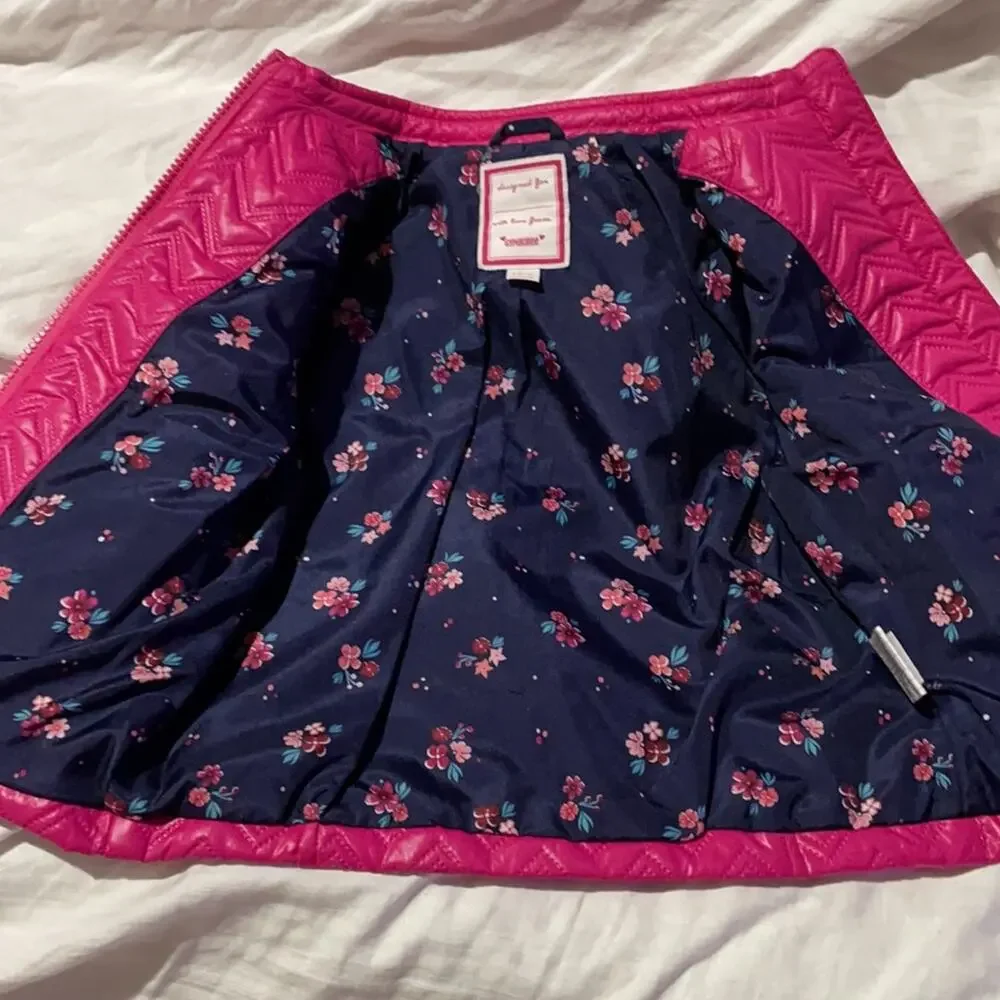 Gymboree s 5/6 hot pink full front zip quilted chevron pattern jacket nwot